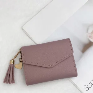 Tassel & Metal Decor Stitch Detail Small Wallet Credit Card Small Purse ID Window Slim Women Wallet Lightweight Bifold Portable Hasp Card Holder Minimalist Fashion Modern Business Anniversary On Valentine Day For Birthday Gift Girls Women Lady Female For Anniversary For Birthday Gift For Gift Lilac And Stitch Wallet Card Holder Teacher Gifts Gift For Girlfriend Women Gifts Present Heart Purse School Supplies Teacher Gifts Back To School Lilac Purple