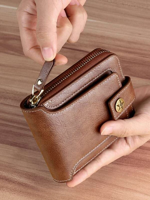 Men Button Decor Zipper Around Small Wallet Credit Card Small Purse Bi-Fold Small Pouch Men Women Wallet Dad Gifts Thin Lightweight Portable ID Card Cash Money Minimalist Fashion Modern Business Anniversary On Valentine Day For Birthday Gift Male Men Women Wallet Men Women Wallet Ladies Wallet Teacher Gift For Boyfriend Husband Gifts Uncle Gifts For Brothers Man Gift Ideals Gift Bag Present Business Casual School Supplies Teacher Gifts Back To School Brown