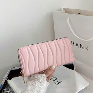 Embossed Detail Long Wallet Minimalist Pink Slim Portable Money Cash White-Collar Workers For Female For Women College Work Business Commute Office For Anniversary For Birthday Gift On Valentine Day Gift Present Gifts For Teachers Business Casual Pink