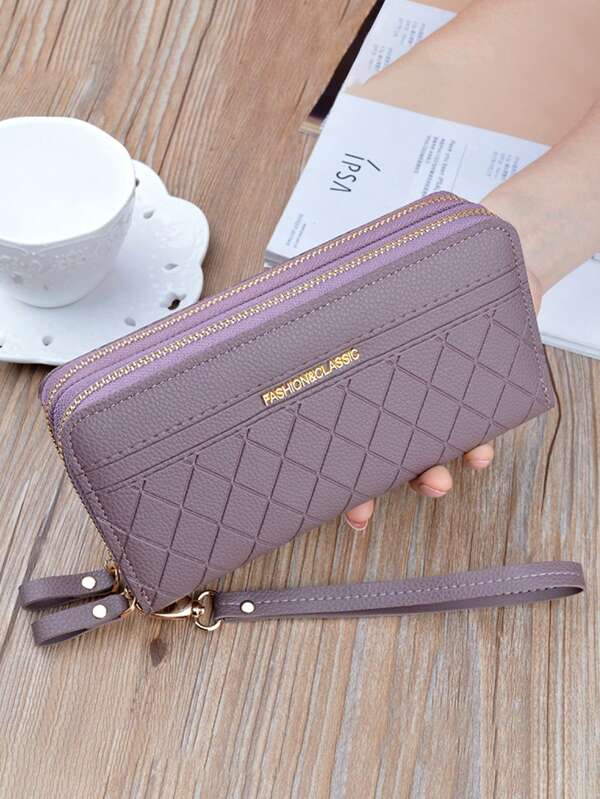 Ladies' Long Wallet With Letter Pattern Wristlet Wallet Purple