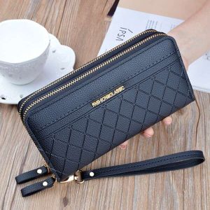 Ladies' Long Wallet With Letter Pattern Business Casual Wristlet Wallet Black