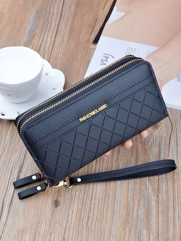 Ladies' Long Wallet With Letter Pattern Business Casual Wristlet Wallet Black