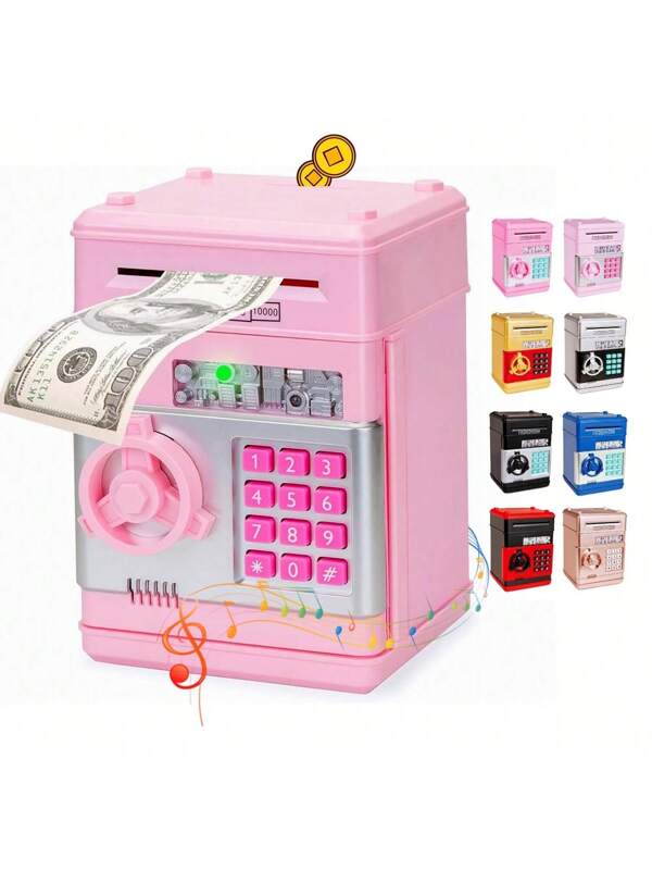 Christmas Decoration Electronic Piggy Bank For Kids, ATM Bank Safe Toys Cash Coin Can Money Saving Box For Boys Girls, Cute Stuff ATM Machine Gifts For 3 4 5 6 7 8 9 10 Year Old Children, Banknotes And Coins Not Included, Light Pink Baby Pink