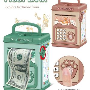 1box Atm Money Saving Bank With Password & Fingerprint Unlocking, Toy Coin Storage, Music/Sound Effect/Voice Prompts, Manual Paper Rolling, Handheld, Educational, Parent-Child Interaction For Kids Aged 3 And Up, Random Accessories (Excluding Ordinary Batteries), Certified For Children Multicolor