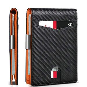 Casual Personalized Minimalist Multifunctional Slim Wallet For Men 12 Card Holder Money Clip Credit Card Small Purse ID Window RFID Blocking Stylish Bifold PU Solid Color Men Front Pocket Wallet Classic Cardholder Made Of Superfiber And Carbon Fiber Birthday Gift Orange Robber Orange