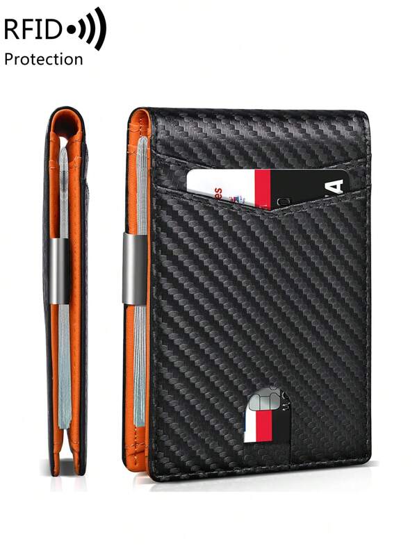 Casual Personalized Minimalist Multifunctional Slim Wallet For Men 12 Card Holder Money Clip Credit Card Small Purse ID Window RFID Blocking Stylish Bifold PU Solid Color Men Front Pocket Wallet Classic Cardholder Made Of Superfiber And Carbon Fiber Birthday Gift Orange Robber Orange