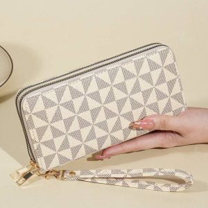 2024 New Unisex Long Wallet Trendy And Large Capacity With Minimalist Windmill Printing PU Coin Clutch And Phone Bag Wristlet Wallet Beige