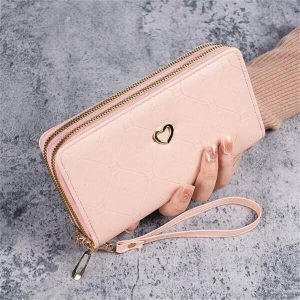 Fashionable Personalized Women Long Wallet Double-Layer Zipper Purse Large Capacity Handbag Korean Style Easy To Carry 2 Folds Wristlet Wallet Pink