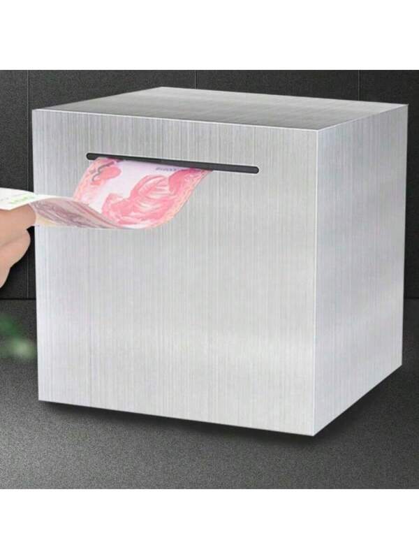 1pc Stainless Steel Money Bank, Only Input But Not Output, For Students To Manage Money, Shockproof Metal Savings Box For Kids, Birthday Gift Silver