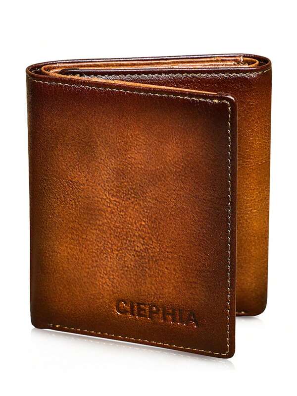 Premium Men Leather Trifold Wallet - Secure ID Window With RFID Blocking -  Genuine Leather, Large Capacity & Convenient Flip-Out Holder Brown