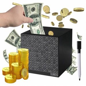 Stainless Steel Money Jar With Savings Plan Chart, Break To Retrieve Funds, Helps Budgeting And Savinghide Money,Money Saving Jar,Real Money Black