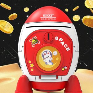 Spaceship Piggy Bank, 3 Color Options, Large Capacity Coin Box, Creative Cartoon Design, Key Unlock, Educational Early Learning Toy, Gift For Boys Girls Children Students 3+ Years Multicolor