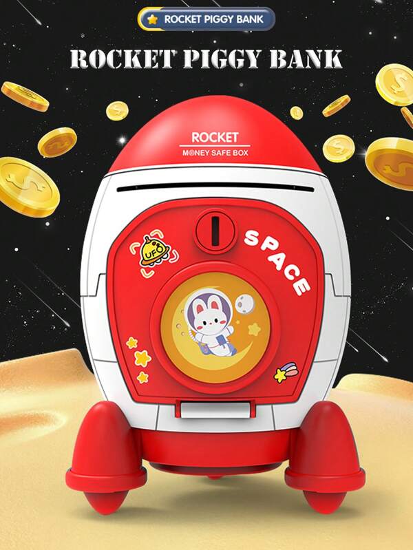 Spaceship Piggy Bank, 3 Color Options, Large Capacity Coin Box, Creative Cartoon Design, Key Unlock, Educational Early Learning Toy, Gift For Boys Girls Children Students 3+ Years Multicolor