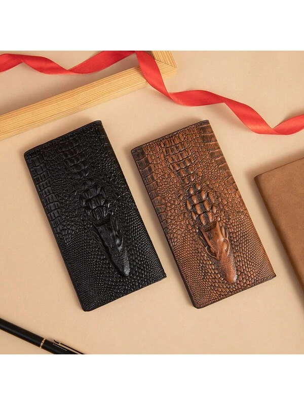 Men's Crocodile Embossed Multi-Function Large Capacity Bifold Long & Short Wallet Wallets For Men Purse Essentials Items Big Wallet Multicolor