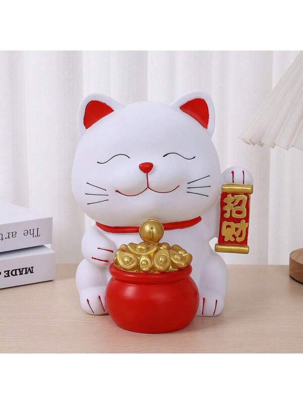 Large Size Maneki Neko Lucky Cat Coin Bank, Ceramic Piggy Bank Figurine, Anti-Drop Coin Saving Box, Gift Multicolor