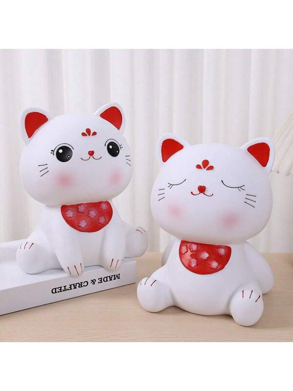 Novelty Cartoon Kitten Design Large Capacity Ceramic Piggy Bank, Creative Home Decor Multicolor