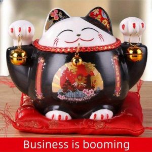 1pc Whimsical Lucky Cat Ceramic Piggy Bank - Unique Home Decoration, Rich Cat Figurine, Indoor Decor, Company Cashier Counter Accessory, Fortune Attracting Ornament - Handcrafted, Colorful, Fun, And Auspicious Multicolor