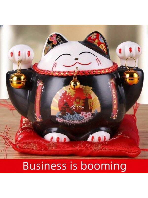 1pc Whimsical Lucky Cat Ceramic Piggy Bank - Unique Home Decoration, Rich Cat Figurine, Indoor Decor, Company Cashier Counter Accessory, Fortune Attracting Ornament - Handcrafted, Colorful, Fun, And Auspicious Multicolor