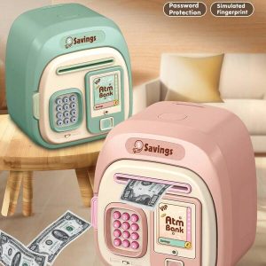 Electric Coin Bank With Automatic Money Rolling, Kids Toys With Fingerprint & Password Lock, Switchable Chinese & English, Large Storage Space, Fun Educational Parent-Child Game, Gift For Boys And Girls, Batteries Not Included, Some Accessories Random, Comes With Children Certificate Multicolor